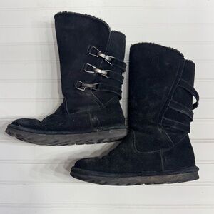 Bearpaw Black Suede Winter Snow Boots Buckle Detail Size 8